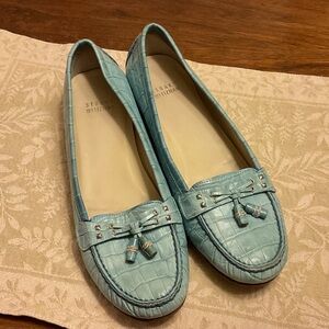 Stuart Weitzman Aqua Croc-Embossed Flats